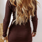 Coffee Slim Fit Mock Neck Side Slit Sweater Dress