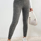 Grey Wide Waistband Ribbed Textured Knit Leggings