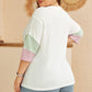 White Textured Colorblock Patchwork Half Sleeve Plus T Shirt