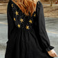 Black Sequined Stars Flounce Sleeve Ruffled Babydoll Dress