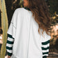 White Stripe Colorblock Sleeve Exposed Seam Fake-2-Piece Sweatshirt