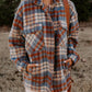 Cinnamon Plaid Print Chest Pockets Turn Down Collar Shacket