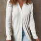 White Solid Color Ribbed Button up Tunic Cardigan