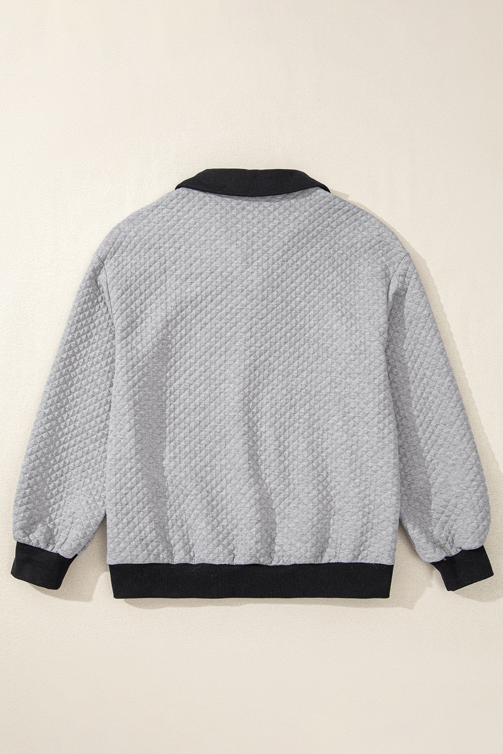 Light Grey Textured Colourblock Edge Buttoned Collar Sweatshirt