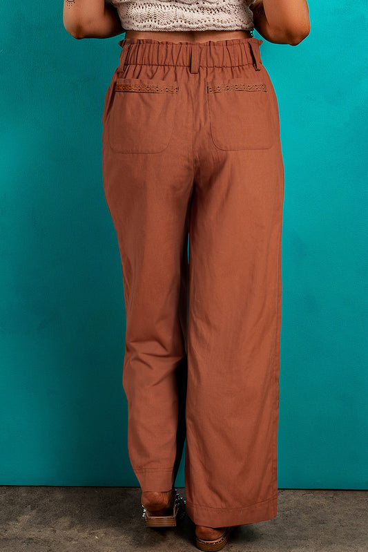 Red Dahlia Elastic Waist Pocketed Casual Straight Leg Trousers