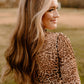 Brown Leopard Smocked Neck Mesh Long Sleeve Bodysuit