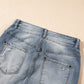 Dusk Blue Vintage Light Wash Ripped Raw Edge Flare Jeans