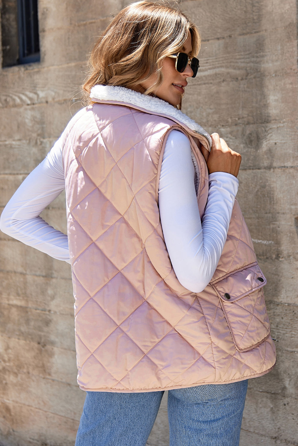 Pink Fleece Lined Quilted Gilet