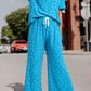 Blue Leopard Jacquard Short Sleeve Top and Wide Leg Pants Set