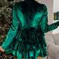 Evergreen Velvet High Neck Tiered Ruffle Mini Dress