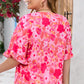 Rose Floral Print Ruffled Half Sleeve Plus Size Babydoll Blouse