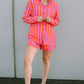 Orange Striped Print Collared Neck Shirt and Shorts Set