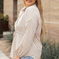 Light French Beige Plus Size Puff Sleeve Tied Tunic Shirt