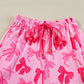 Pink Bow Knot Print Lapel Collar Short Sleeve and Pants Pyjamas Set