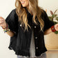 Black Raw Edge Ruffled Short Sleeve Denim Jacket