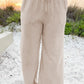 Beige Smocked High Waist Wide Leg Plus Size Pants