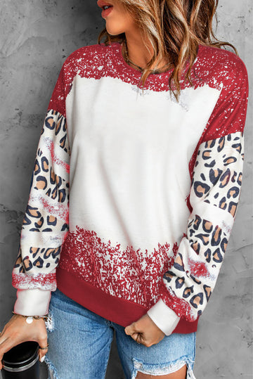 Fiery Red Tie Dye Leopard Drop Shoulder Sweatshirt