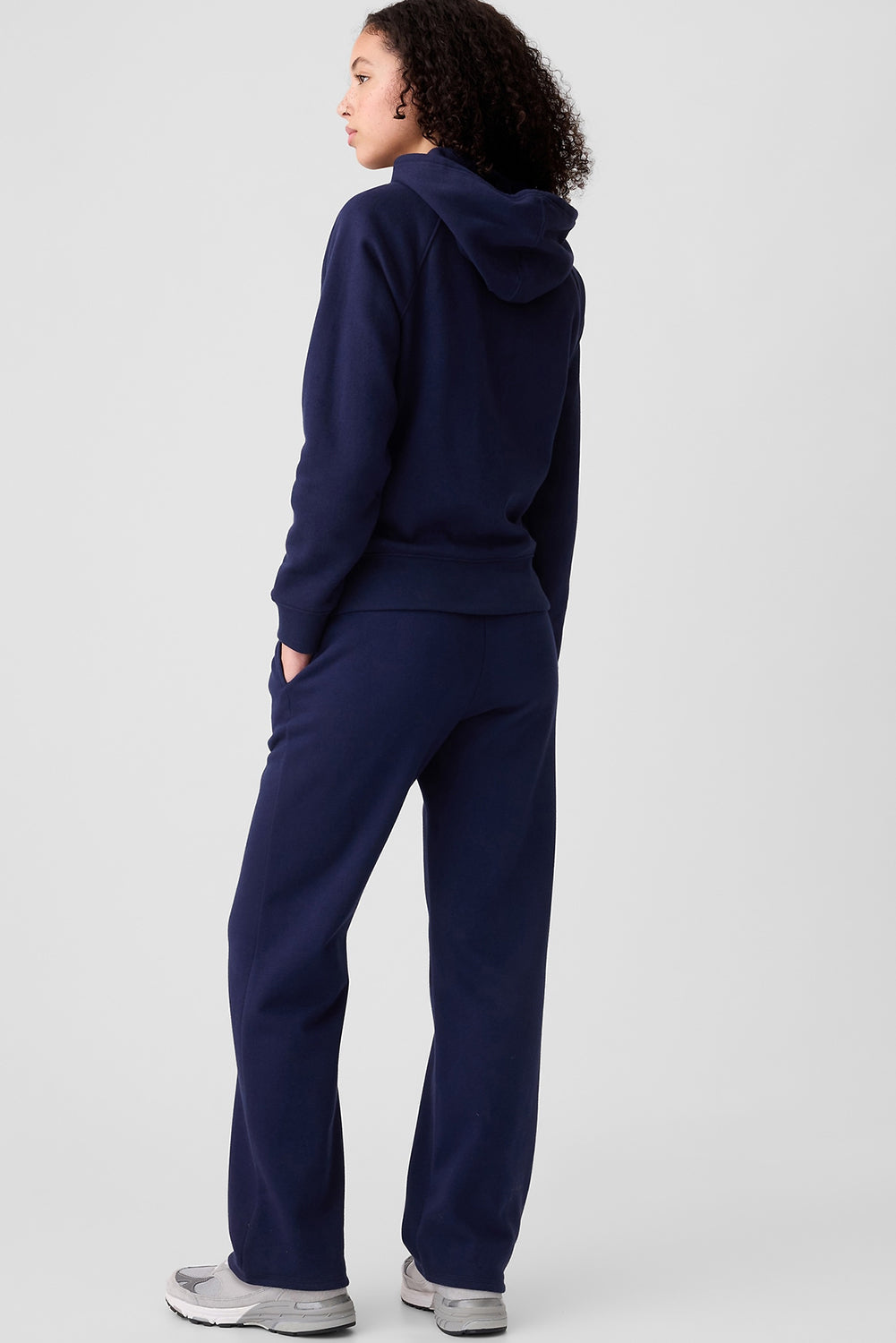 Navy Blue Solid Colour Drawstring Waist Casual Straight Trousers