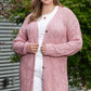 Pink Open Knit Button-Up Plus Size Cardigan