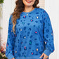 Sky Blue Leopard Ribbed Edge Drop Shoulder Pullover Sweatshirt