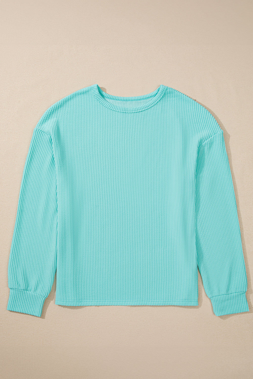 Aruba Blue Solid Colour Corduroy Knit Round Neck Top