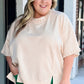 Beige Pearl Decor Crew Neck Half Sleeve Plus Size T Shirt