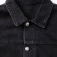 Black Metal Buttons Flap Pocket Drop Shoulder Denim Jacket