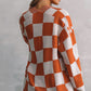 Chestnut Mix Checkered Open Front Knit Cardigan