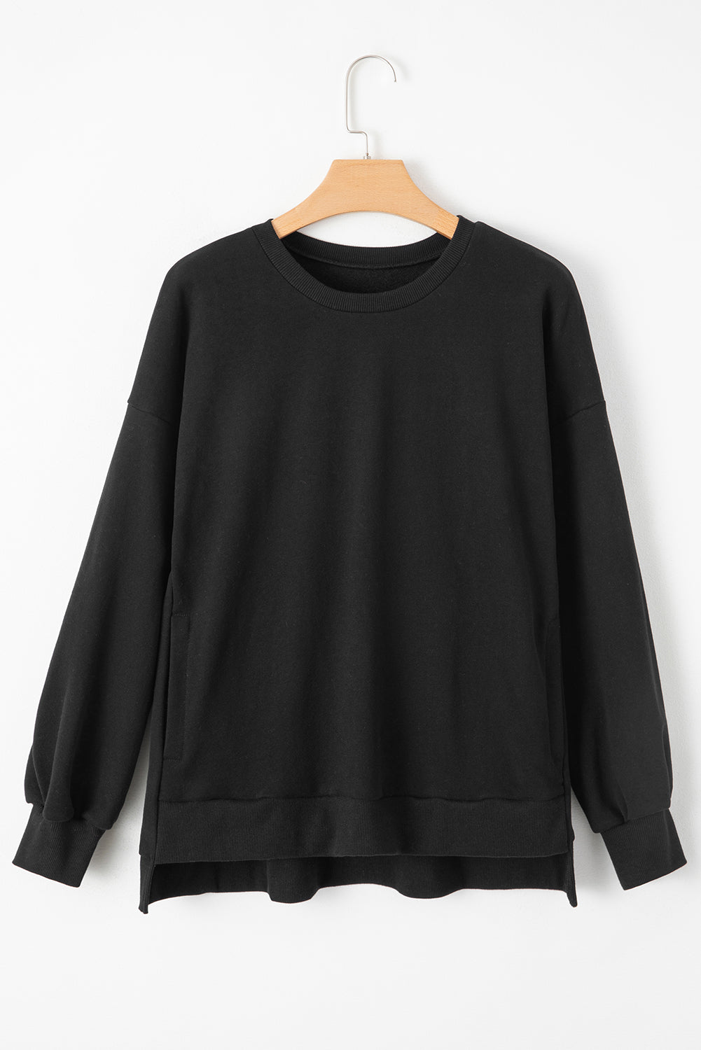 Bonbon Solid Fleece Lined Drop Shoulder High Low Sweatshirt