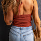 Red Clay Knit Crochet Halter Neck Backless Tank Top