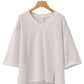 White Solid Color Corded Drop Shoulder 3/4 Sleeve V Neck Top