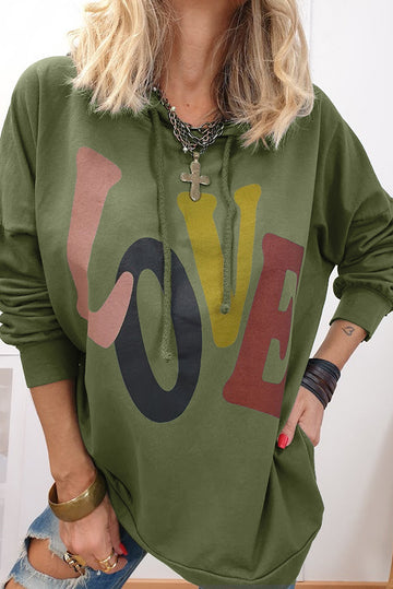 Mist Green LOVE Letter Graphic Drop Shoulder Oversize Hoodie