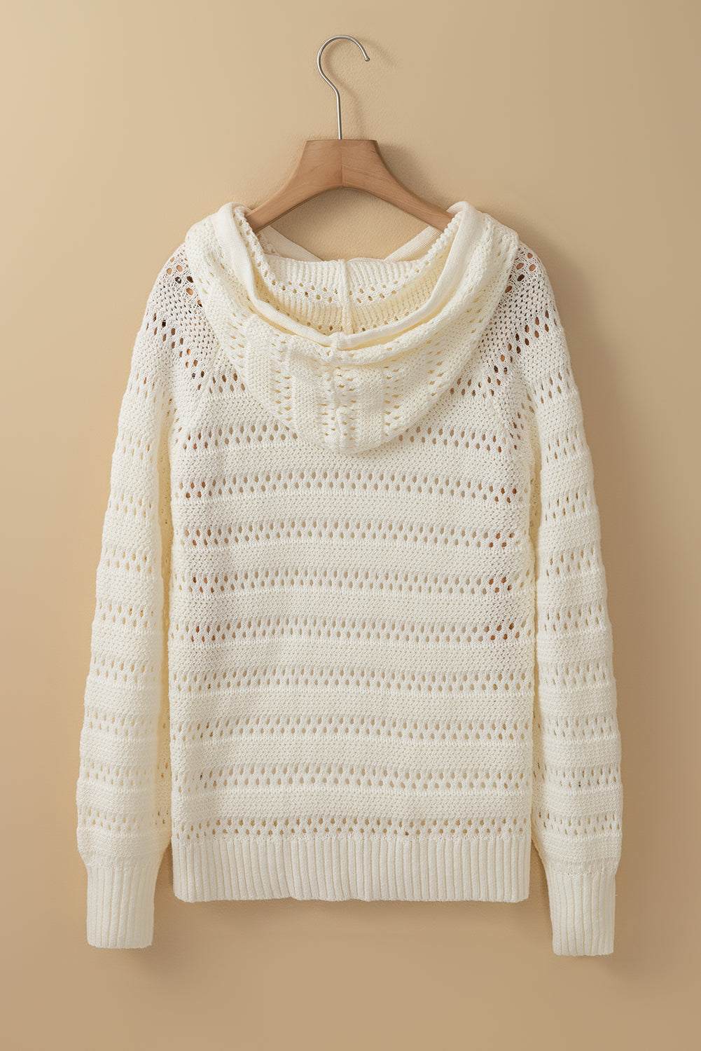 Peach Blossom Pointelle Knit Raglan Sleeve Hooded Sweater