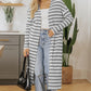 Black Stripe Print Open Front Duster Cardigan