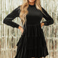 Evergreen Velvet High Neck Tiered Ruffle Mini Dress