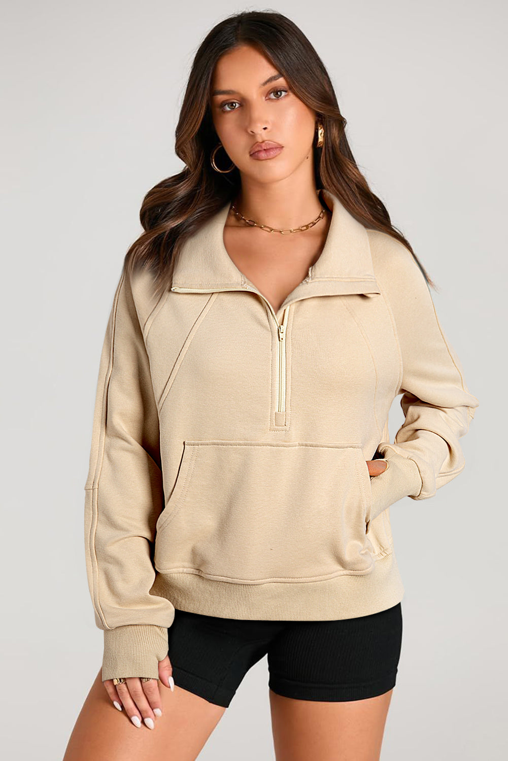 Valerian Quarter Zip Stand Neck Kangaroo Pocket Sweatshirt