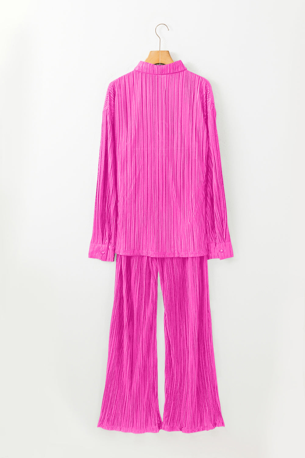 Rose Pleated Long Sleeve Shirt and Wide-Leg Trousers Set