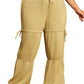 Beige Drawstring Adjusted Band High Waist Plus Size Pants