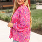 Purple Plus Size Floral Print Puff Sleeve V Neck Blouse