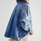 Dark Blue Washed Oversize Pocketed Denim Jacket