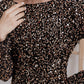 Chestnut Sequin Crew Neck Long Sleeve Bodycon Dress