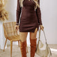 Coffee Slim Fit Mock Neck Side Slit Sweater Dress