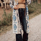 Sky Blue Western Aztec Printed Open Front Long Cardigan