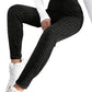 Black Wide Waistband Ribbed Textured Knit Leggings