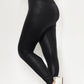 Black Crossed Dip Waist Sleek Leather Leggings