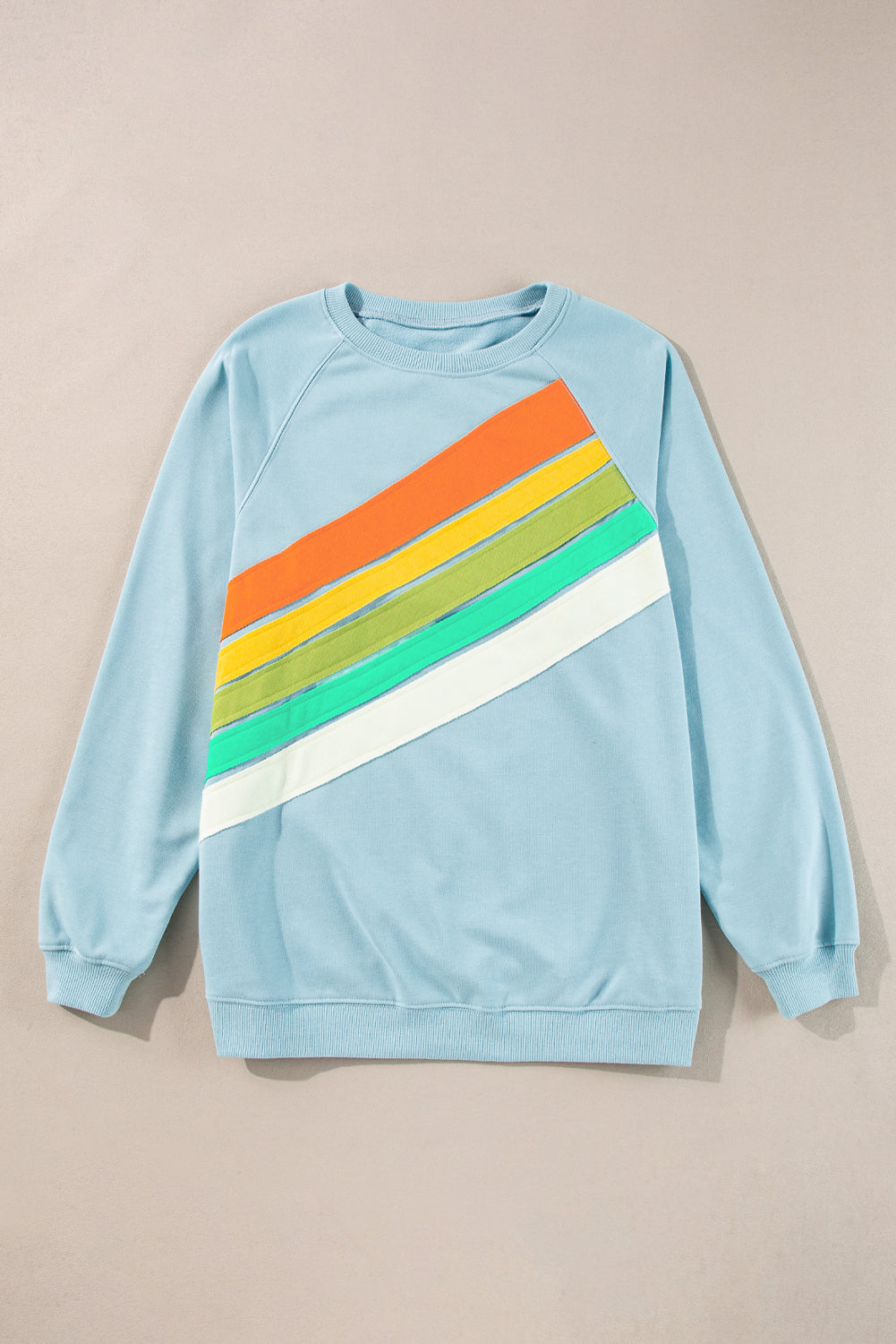 Beau Blue Rainbow Colourblock Striped Pullover Sweatshirt