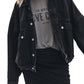 Black Metal Buttons Flap Pocket Drop Shoulder Denim Jacket