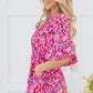 Pink Abstract Print Puff Sleeve V Neck High Waist Romper