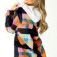 Multicolour Plaid Color Block Flap Pocket Buttoned Hoodie