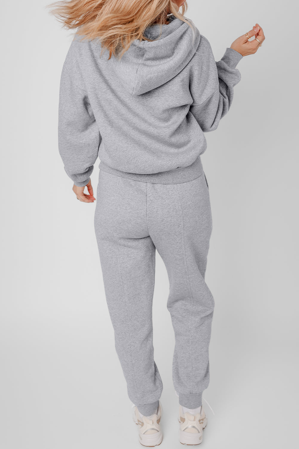 Grey Solid Exposed Seams Hoodie and Joggers Activewear Set